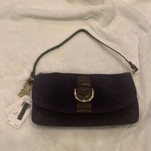 Coach , Purple, suede clutch, wristlet hand bag , brand new , with tag